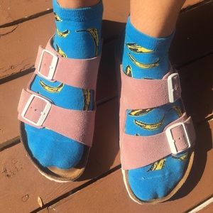 Pink suede Birkenstock’s